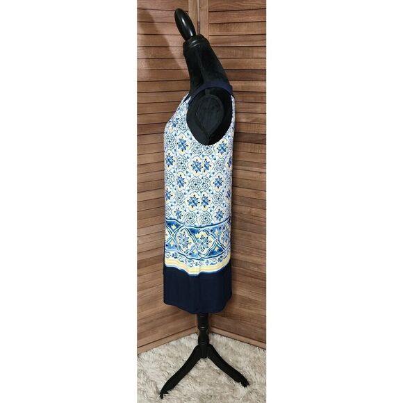 En Focus Studio Womens Blue Medallion Print Sleeveless Halter Shift Dress Size 8 - Picture 5 of 7